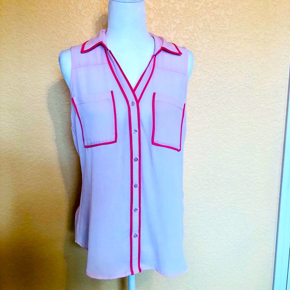 Express Pink and White Sleeveless Blouse Portifino Button up **Bundle 3/$15
